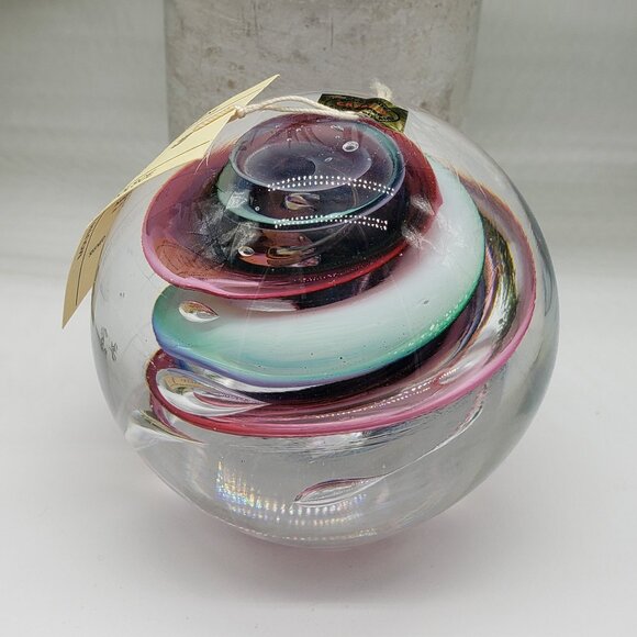 Marian Pyrcak Signed Pink Blue White Swirl 24% Crystal Glass Paperweight - Picture 1 of 8